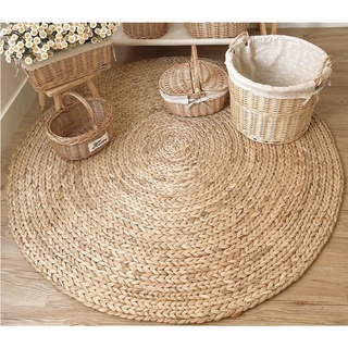  Thảm cói tròn trang trí nhà cửa thảm trải phông nền chụp ảnh phong cách Vintage thảm trải sàn phòng khách thảm cho bé 