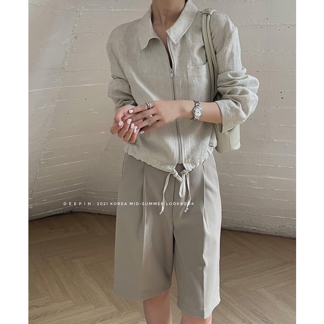 Áo khoác Linen kéo khoá