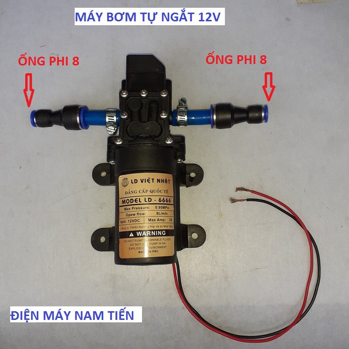 máy bơm nước mini 12v áp lực cao - máy bơm phun sương (bơm tăng áp mini 12v+chuyển ống 8mm)