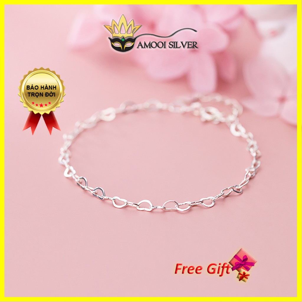 Lắc tay bạc S925 họa tiết trái tim basic - Amooi Silver AT69