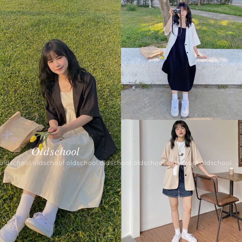 Áo blazer cộc tay túi nắp dáng rộng 4 màu Pea Store