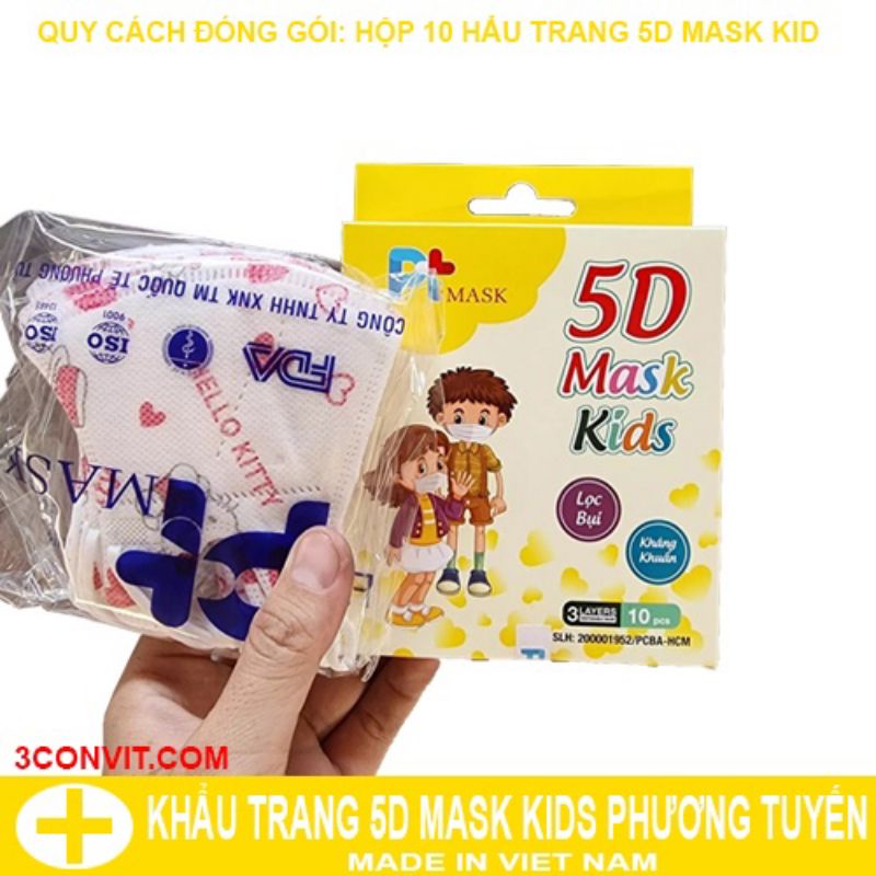 50 cái khẩu trang 5D mask kids cho bé từ 1 đến 5 tuổi