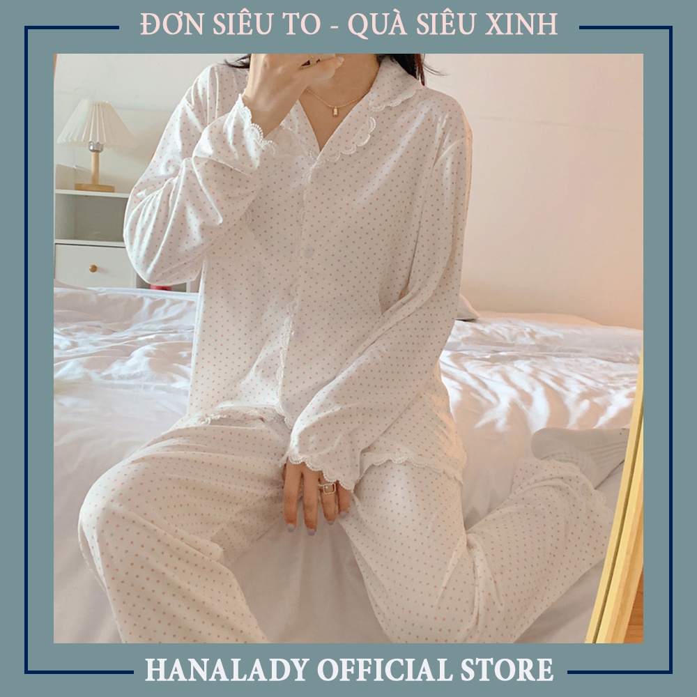 Pyjama lụa cao cấp, đồ ngủ nử, chất liệu lụa họa tiết chấm bi, mã sp: P512