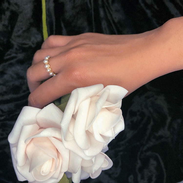 Nhẫn Đính Ngọc Trai Phong Cách Retro Hàn Quốc