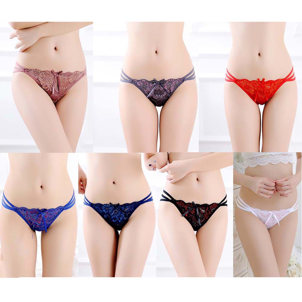 AROMA Seamless Thongs Breathable Lace Underwear Lingerie Lace Nylon Sexy Cross Bowknot Ladies Briefs/Multicolor