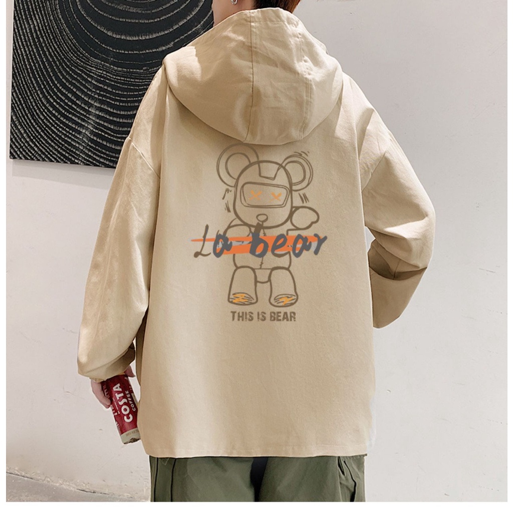 Áo khoác dù nữ dạng rộng oversize , áo gió chất liệu dù 2 lớp xinh xắn in hình gấu X