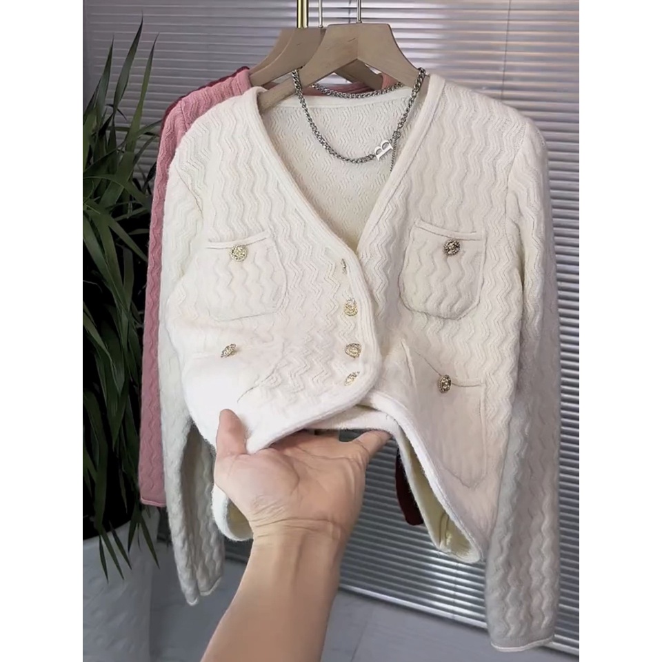Áo cardigan Forgirl cổ V len gân sóng phối cúc có túi - Miss Girl