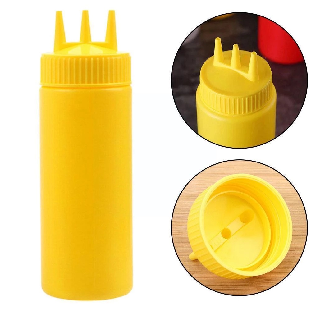 Bình Đựng Dầu Ăn / Nước Sốt Ba Lỗ Dạng Bóp Bằng Nhựa 450ml / 650ml Dành Cho Nhà Bếp