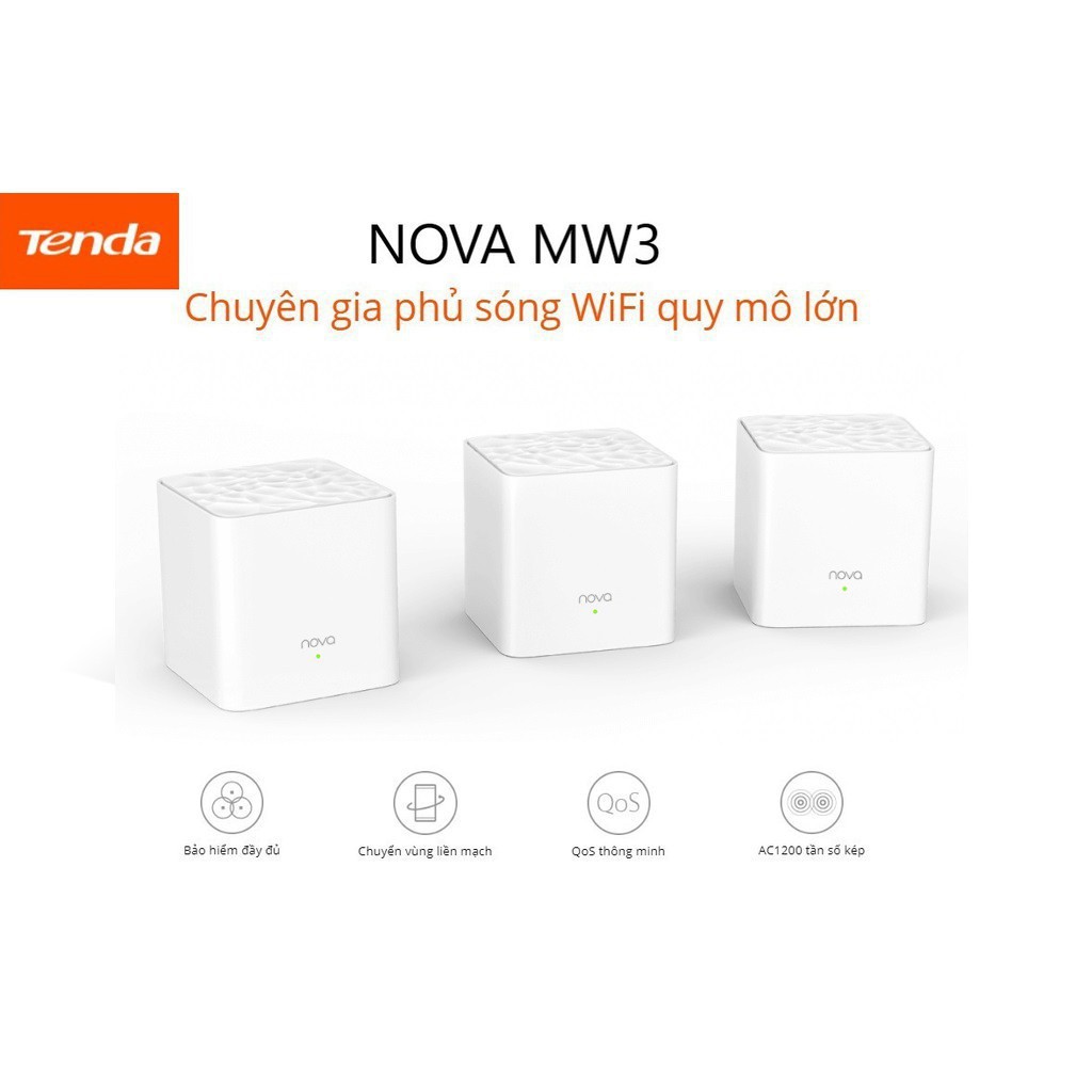 Tenda AC 1200Mbps Bộ 3 Cái Wifi Mesh- Nova MW3 - Ghép Nối Không Dây Cho Vùng Phổ Sóng Rộng Hơn 300m2