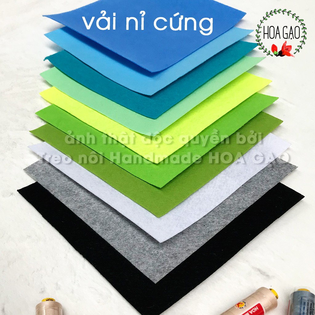 Bộ 10 màu vải nỉ cứng, vải dạ tone xanh 22cm HOA GẠO GNCB2C combo handmade, thủ công mỹ thuật trang trí tiệc