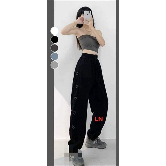 Quần vải ống rộng tim bó chân,quần jogger vải chất da cá màu đen xám