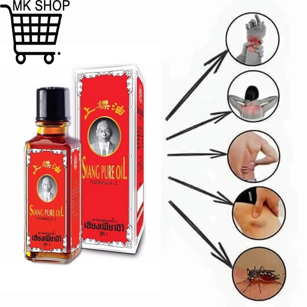 Dầu gió nước vàng SIANG PURE OIL đỏ Thái Lan 7ml &amp; 25ml ông già chữ vàng nguyên chất