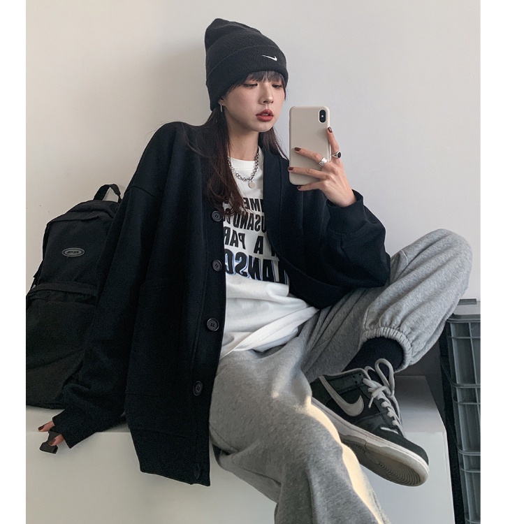 Áo Nỉ Dài Tay Cổ Chữ V Thời Trang Hàn Quốc Dành Cho Nữ