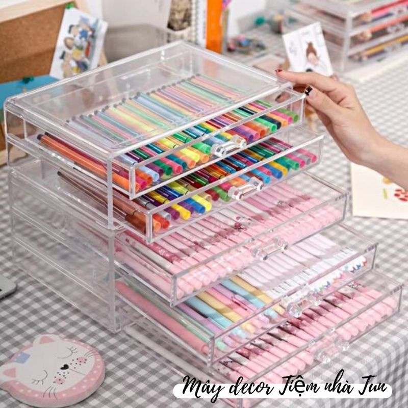 Tủ mini Nhựa Mica Ngăn kéo Trong suốt đựng Bút,Sổ đồ dùng học tập Văn phòng phẩm để Bàn