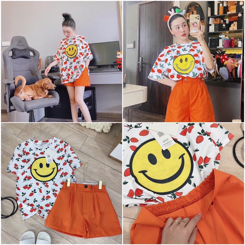 ❤️FREESHIP❤️Set Bộ mặt cười áo chất thun in 3D kèm quần sooc dáng A .ảnh thật và video đẹp Uy Tín