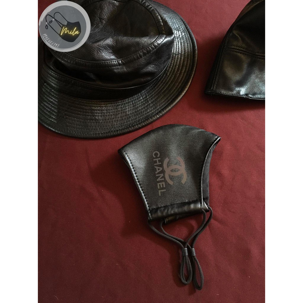 Khẩu trang da in logo quản quang , vàng size người lớn - Khẩu trang thời trang cao cấp