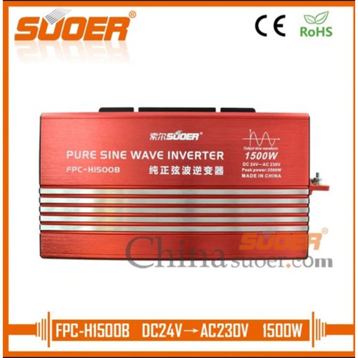 Máy chuyển điện sin chuẩn 1500w  từ 24v lên 220v hiệu Suoer