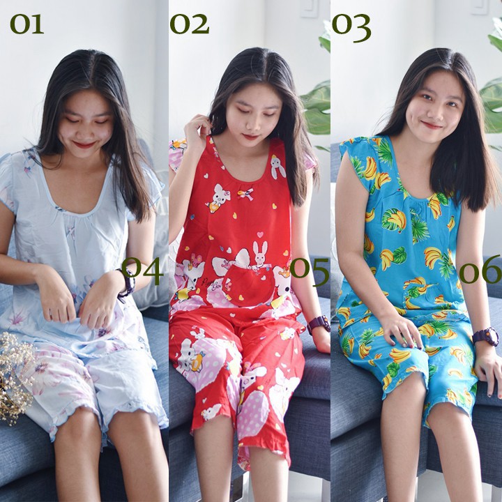 50-55kg Đồ bộ mặc nhà quần lửng tole Thái siêu mát mịn