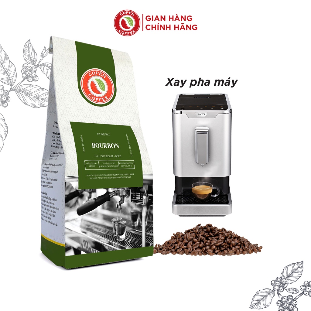 Cà Phê hạt Bourbon Copen Coffee túi 250g (Nguyên Hạt Rang Mộc) đắng đậm, thơm dịu