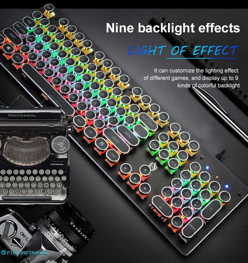 920 Steampunk Real Mechanical Wired Keyboard Green Axis Internet Cafe Internet Cafe Game E-sports LOL Retro Mechanical Gaming Keyboard wired 104keys Anti-ghosting Black/blue/red Switch keyboards