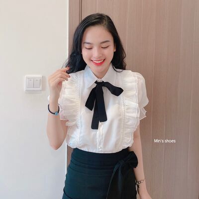 Min's Shoes - Áo sơ mi thiết kế kèm nơ lụa đen nữ tính, thanh lịch Áo 390