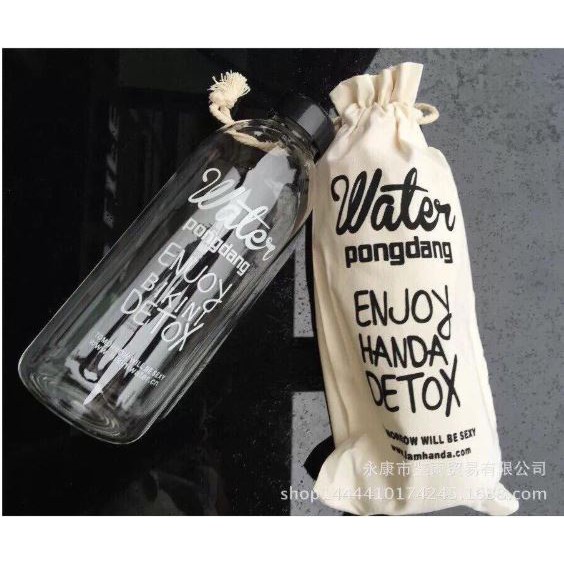 Bình nước Detox đẹp &quot; Water Pongdang&quot; 1000 ml - Tặng kèm 1 Túi Vải có dây treo