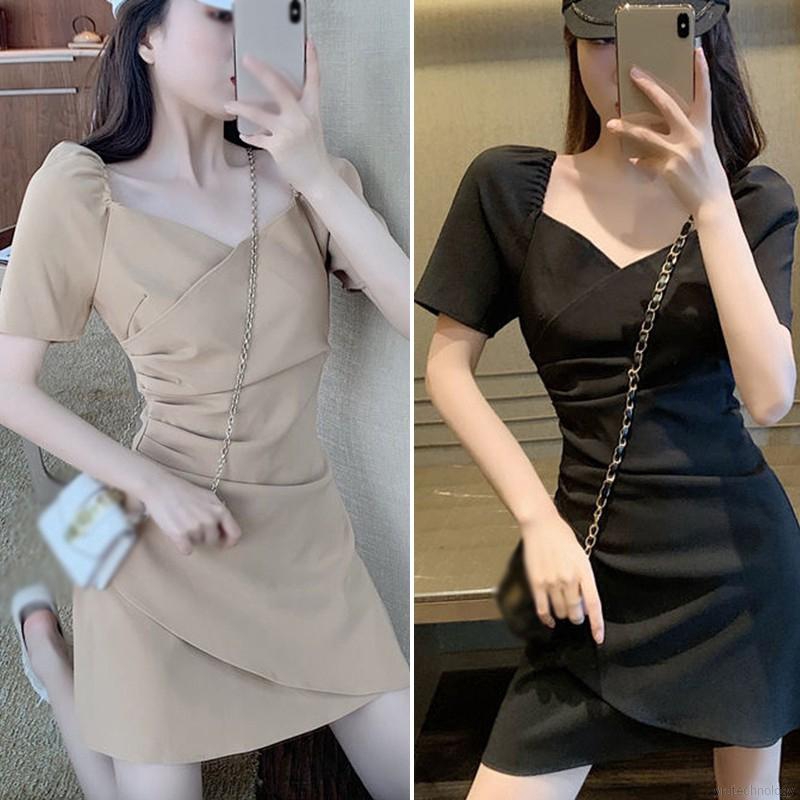 Đầm Ôm Cổ Vuông Màu Trơn Thời Trang Gợi Cảm Cho Nữ