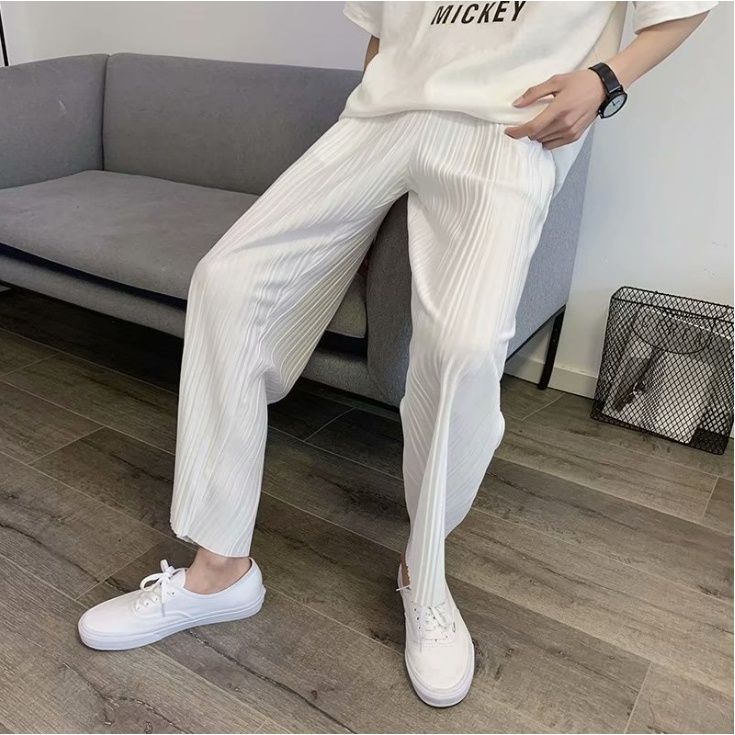 Quần ống rộng Màu Trơn Họa Tiết Kẻ Sọc Phong Cách Hàn Quốc Thời Trang Cho Nam