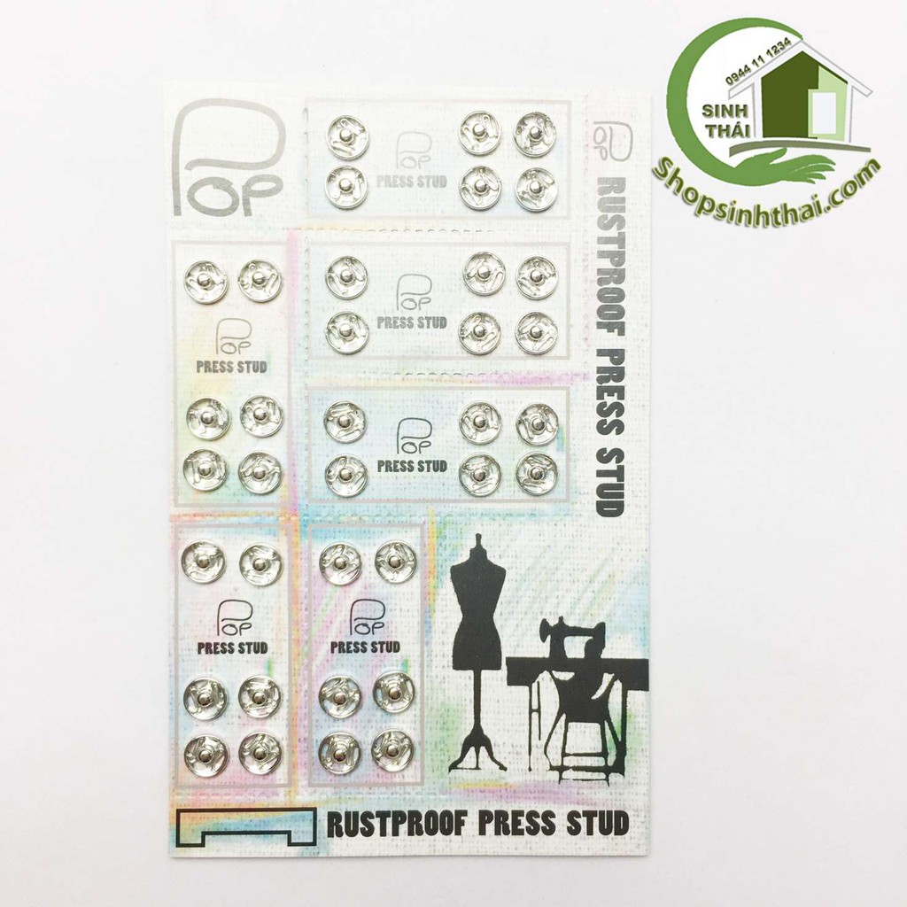 Vỉ nút bóp quần áo,cúc bấm áo ,khuy bấm quần áo đính kết trang phục size 0.8cm