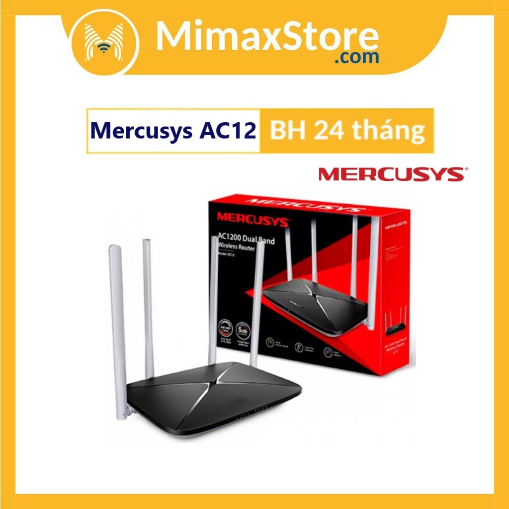 Bộ Phát Wifi Mercusys AC12 Băng Tần Kép AC Tốc Độ 1200Mbps | Hàng Chính Hãng | Bảo Hàng 24 Tháng