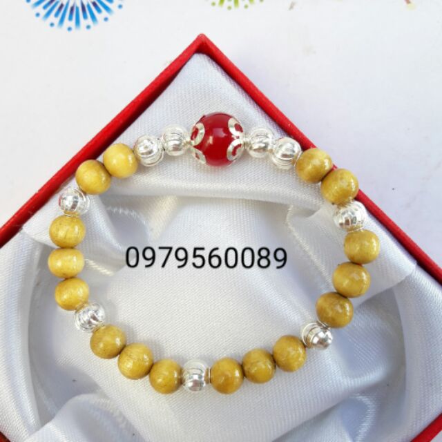 Vòng dâu tằm nữ 9 bi bạc + đá