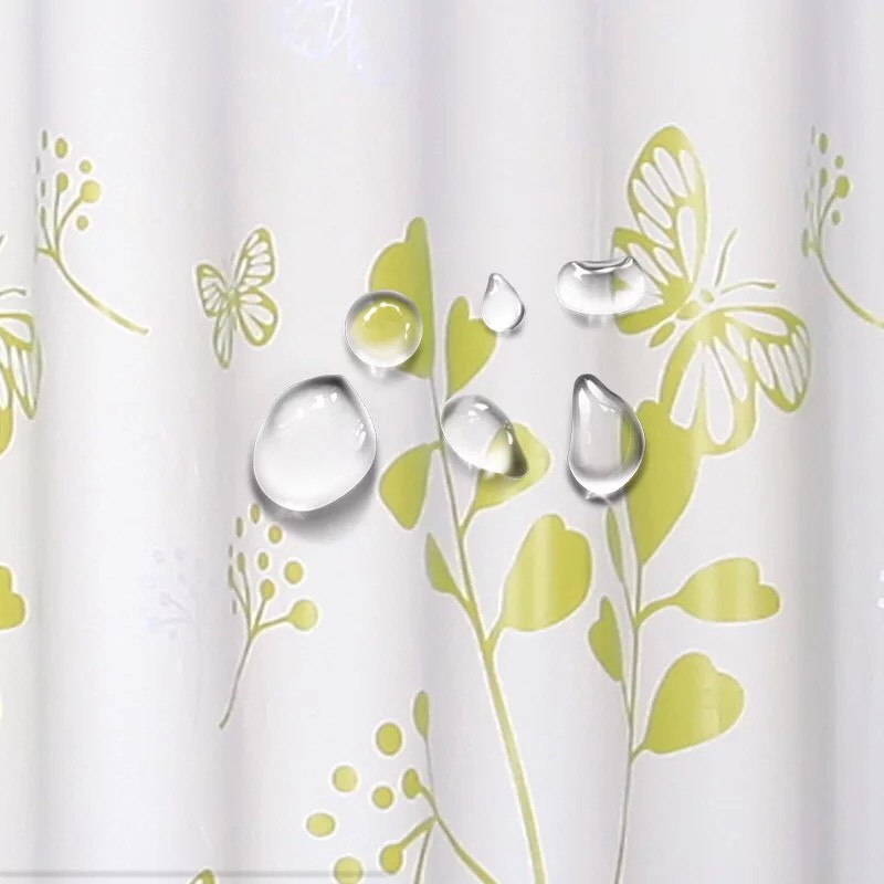 Rèm phòng tắm / Rèm cửa sổ trắng họa tiết Hoa Bướm xanh lá 180cm x 180cm Loại 1