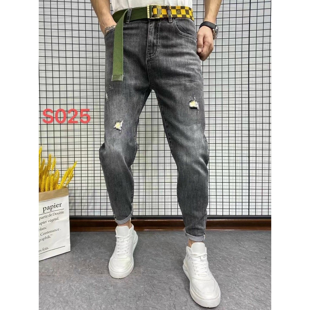 [FREESHIP] Quần Jean Nam Cao Cấp Co Dãn ms025 Xám Rách Nhẹ Hàn Quốc_fashionneww