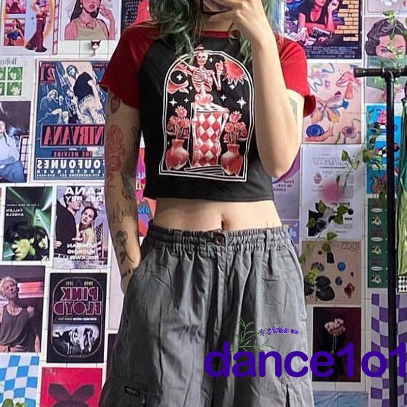 Áo Crop Top Tay Ngắn In Hình Đầu Lâu Phong Cách Gothic Thời Trang Mùa Hè Cho Nữ Y2k 1