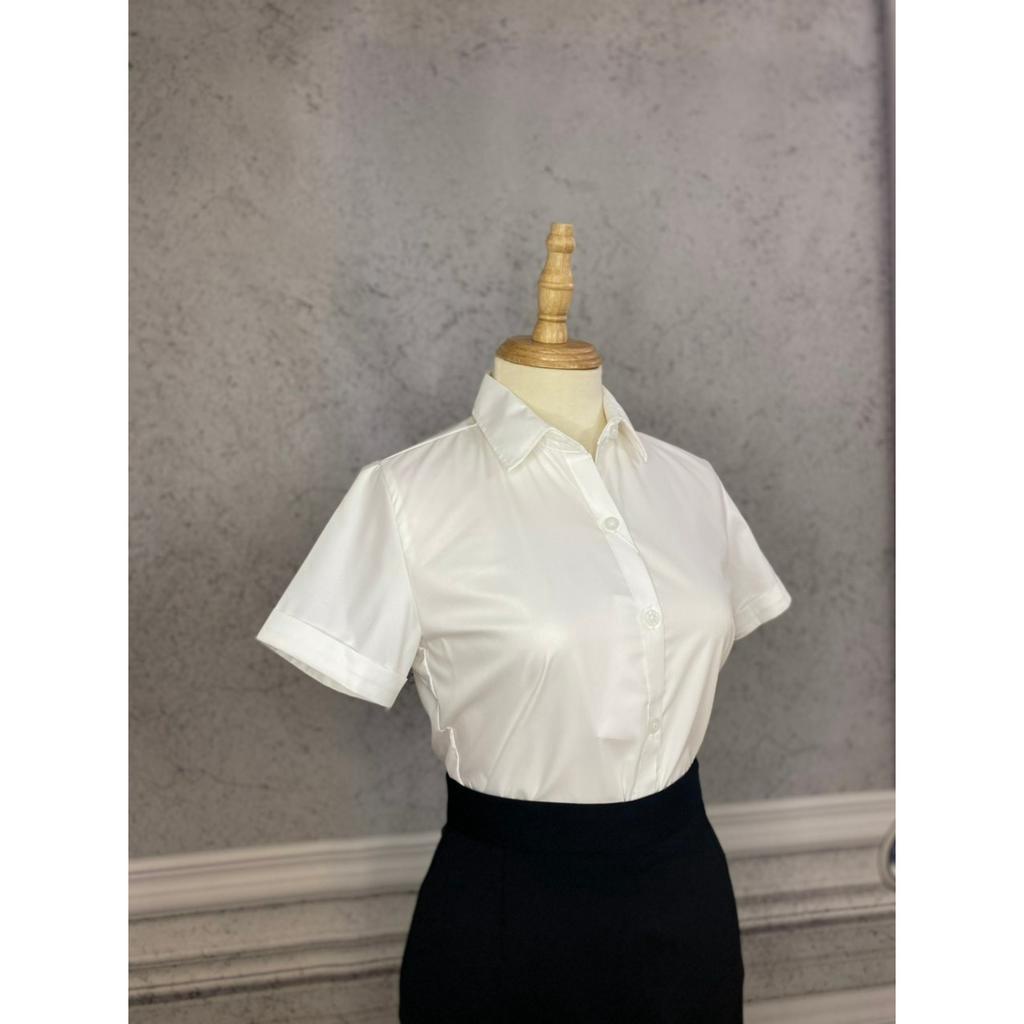 Áo Sơ Mi Nữ Trơn Ngắn Tay Công Sở  Ít Nhăn, Mặc Mát Màu Đen SMNTC