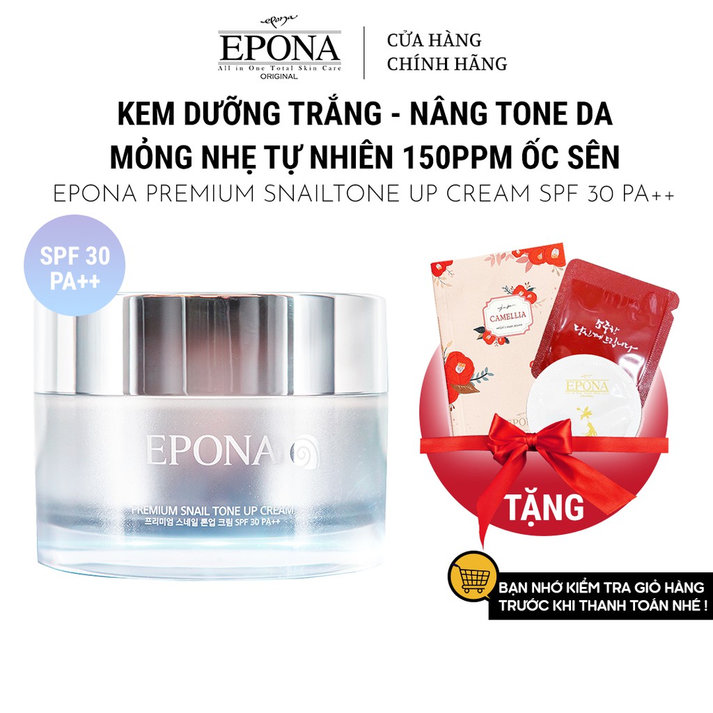 Kem Dưỡng Trắng - Nâng Tone Mỏng Nhẹ - Tự Nhiên Epona Premium Snail Tone Up Cream SPF 30 PA++  50ml