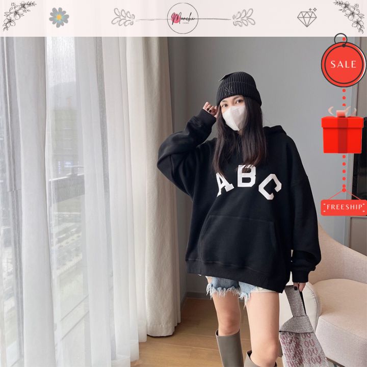 Áo Hoodie Cổ Cúc ABC Chất Nỉ Nam Nữ G0109 Dáng Rộng In Chữ 2 Màu | BigBuy360 - bigbuy360.vn