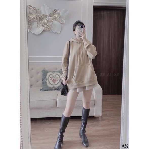 BÁN SỈ ÁO HODIE MŨ TÚI TRƯỚC MÀU BE VÀ GHI CHO NỮ