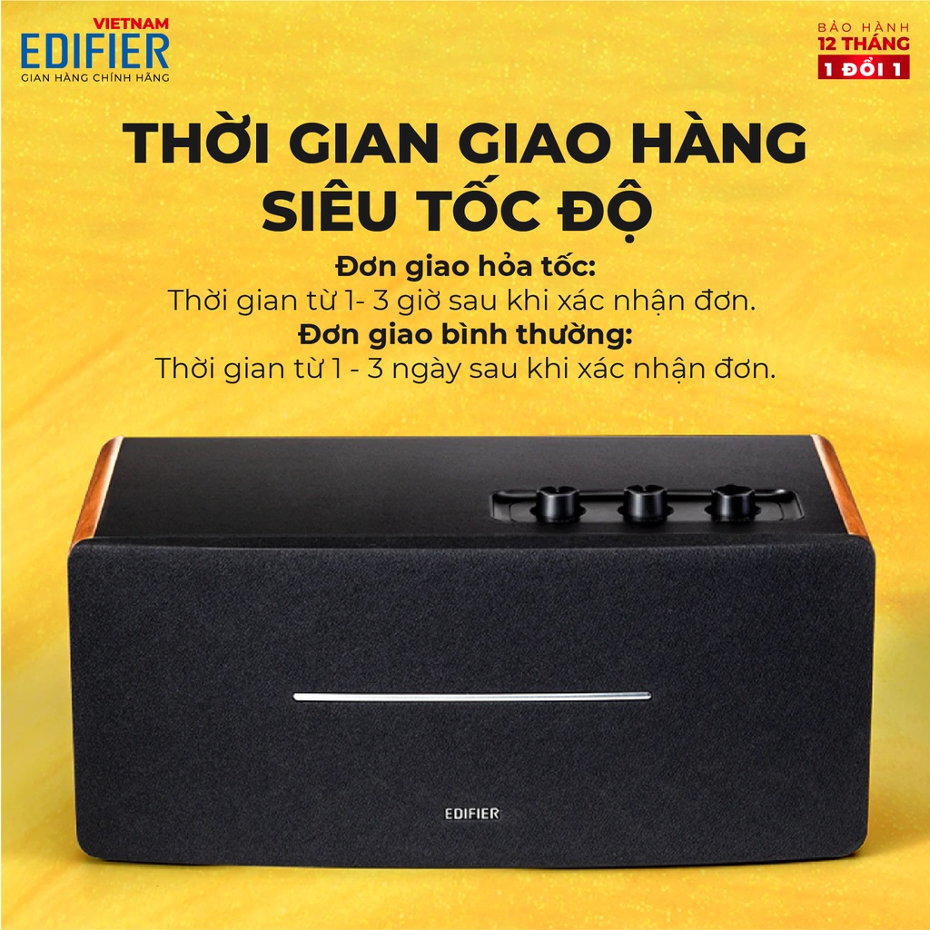 Loa Bluetooth 5.0 EDIFIER D12 Vỏ gỗ chống dội âm - Hỗ trợ AUX âm thanh nổi Stereo - Kèm remote điều khiển