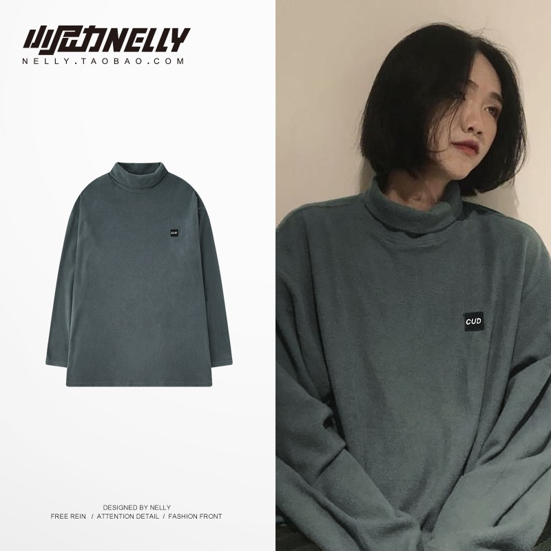 Áo len nỉ cao cổ áo dài tay nam nữ thu đông áo thun