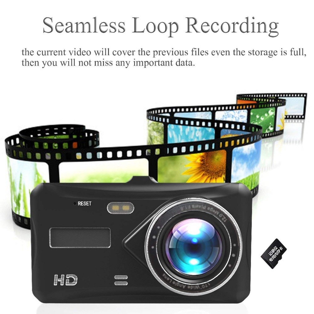 Camera hành trình kép trước sau Dual Lens dành cho ô tô hỗ trợ full HD - tích hợp màn hình LCD cỡ lớn (đen)