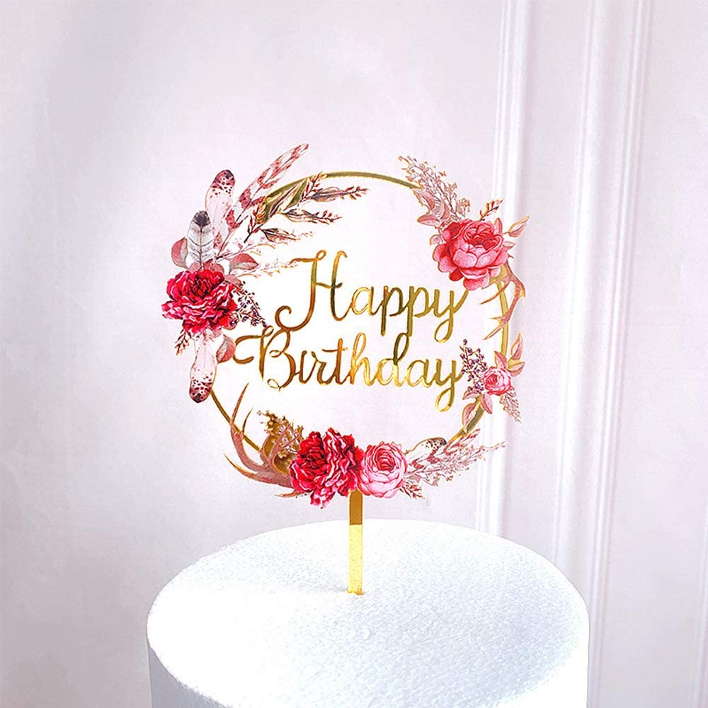 Topper Trang Trí Bánh Kem Chữ Happy Birthday Bằng Acrylic Mạ Vàng Lấp Lánh DIY