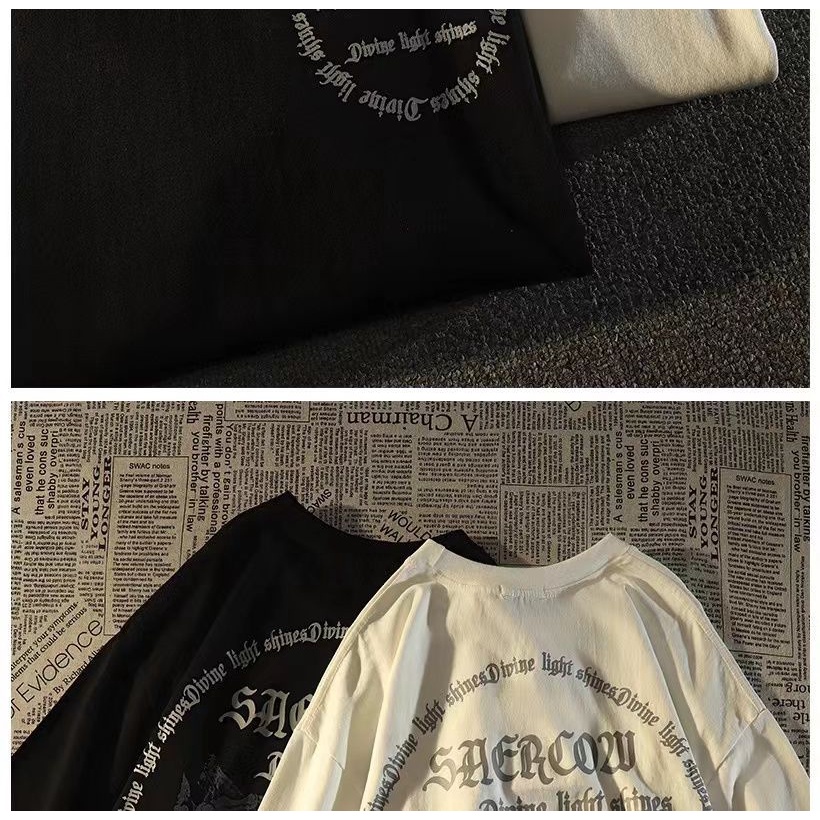 Áo Thun 100% Cotton Tay Ngắn Dáng Rộng Phong Cách Đường Phố Âu Mỹ