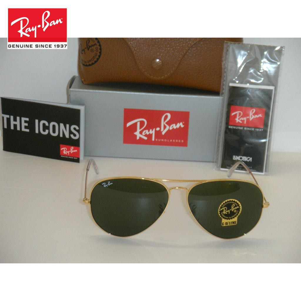 Ray ban đầu (2020) ban 3025 rb3025 kính râm phi công khung vàng xanh g-15 xlt rb 3025 001 62mm lớn