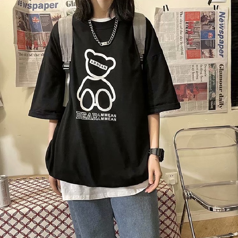 Áo thun tay ngắn dáng rộng in họa tiết hoạt hình thời trang Hàn Quốc cho nam size M-5Xl