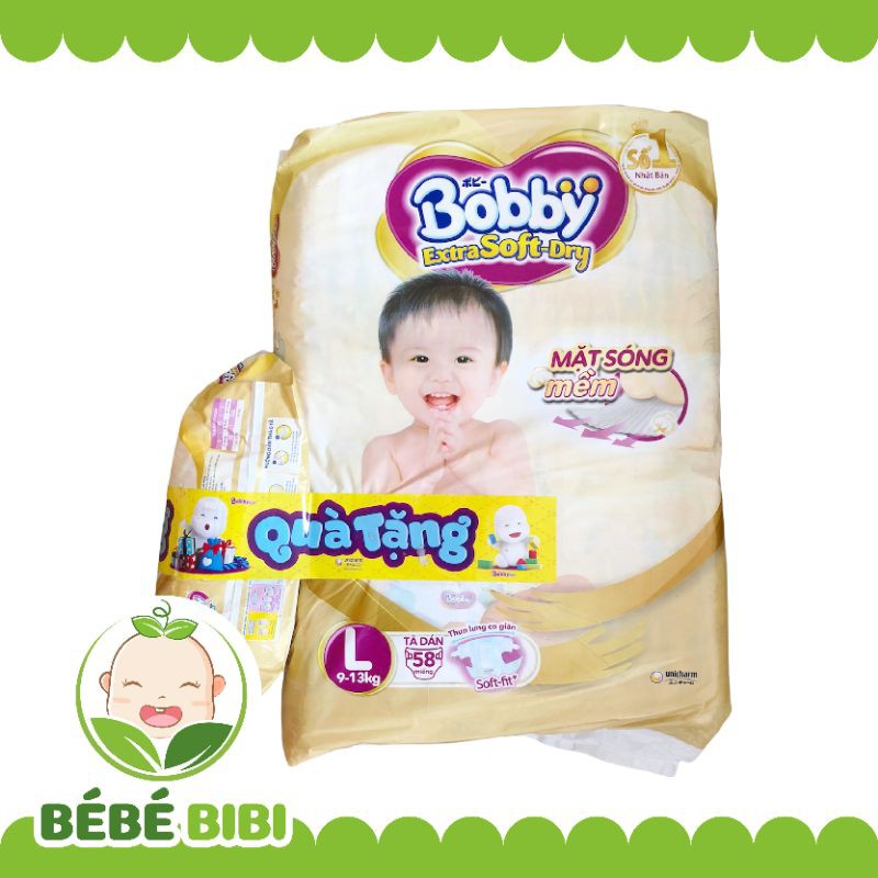 [CỘNG 6 MIẾNG TÃ QUẦN] Tã dán Bobby Extra Soft Dry L58+6