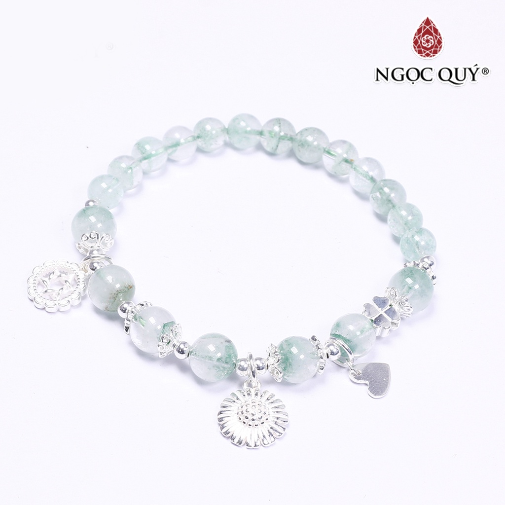 Vòng tay TA ưu linh xanh phối charm hoa cúc - Ngọc Quý