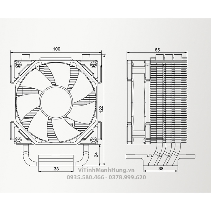 Tản nhiệt chip CPU ID-COOLING SE-30, 3 ống đồng, TDP 130W, Fan 9cm, có hỗ trợ socket 1700 / AM5.