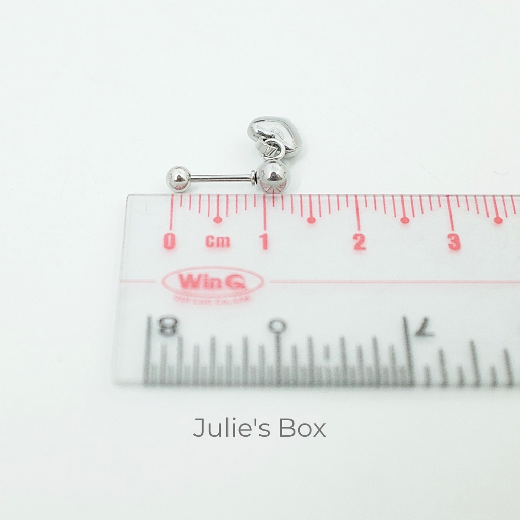 [1 Chiếc] Khuyên Tai Titan Unisex Có Charm Trái Tim Màu Bạc Đuôi Bi Không Gỉ Sét Không Ngứa Bông Tai Julies Box 66