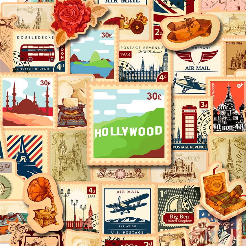 Bộ 100 Cái ❉ Tem Dán Trang Trí Nghệ Thuật Phong Cách Retro Đẹp Mắt ❉ Sticker Dán Tường Chống Thấm Nước Họa Tiết Doodle Hợp Thời Trang